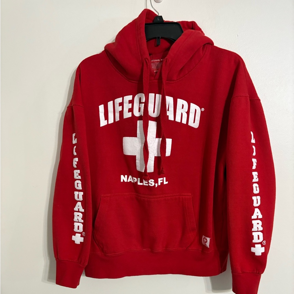 LG Bright Red Lifeguard Naples, Florida Sweatshirt with Logo Size Large UNISEX